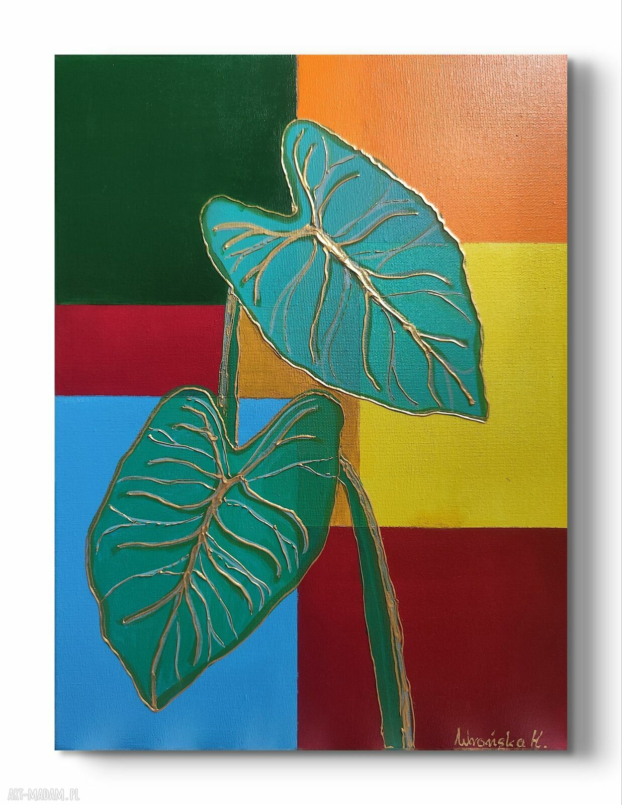 Obraz Alokazja i Monstera 30x40 cm - akrylowy na płótnie