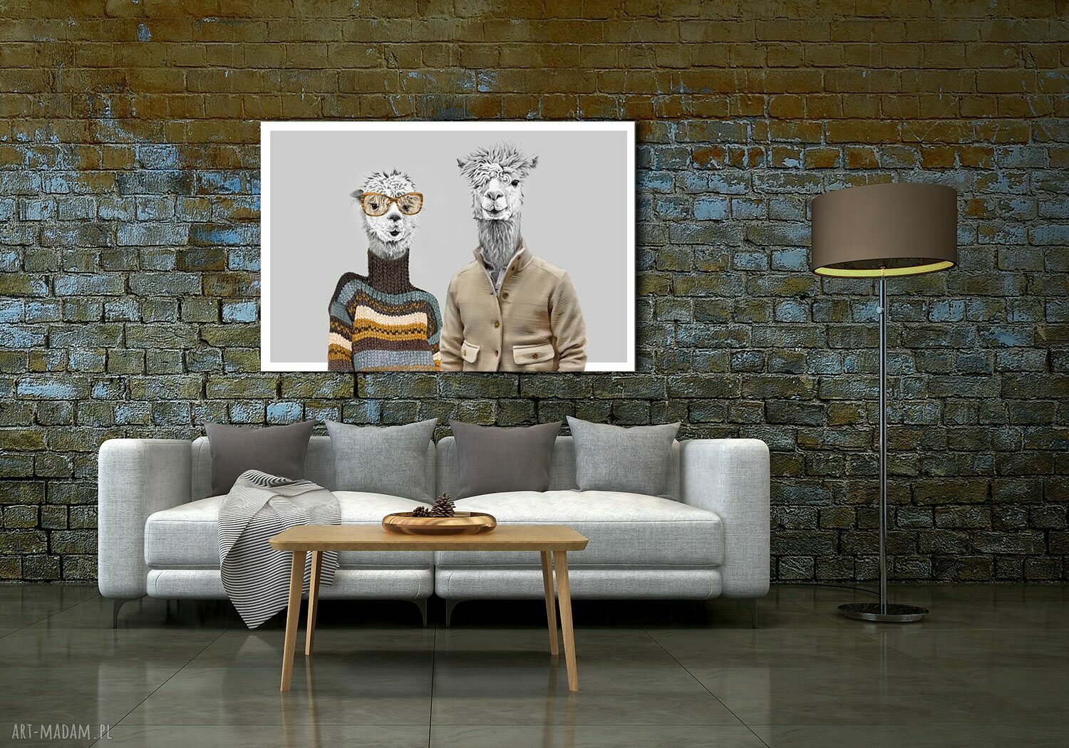 Alpaki w duecie - nowoczesny obraz drukowany na płótnie 120x80 cm