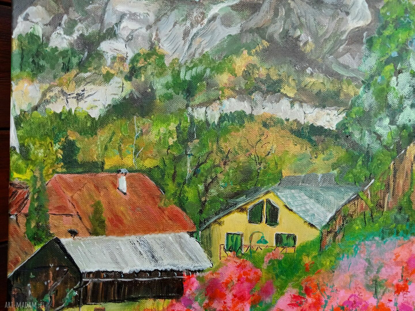 Alpenblick - obraz Alpy i Austria 40x40 ręcznie malowany