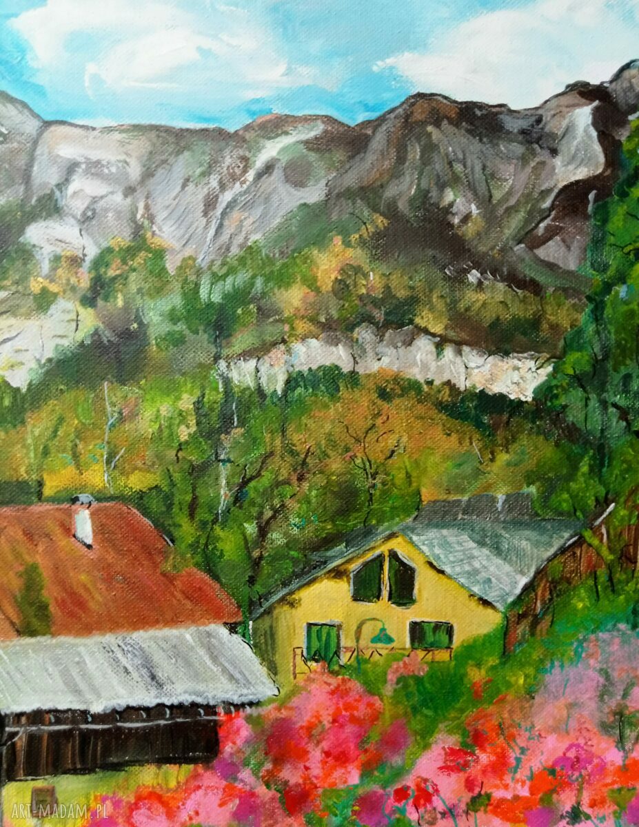 Alpenblick - obraz Alpy i Austria 40x40 ręcznie malowany