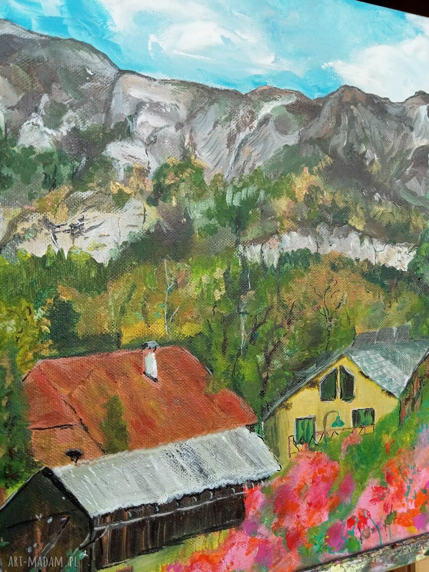 Alpenblick - obraz Alpy i Austria 40x40 ręcznie malowany