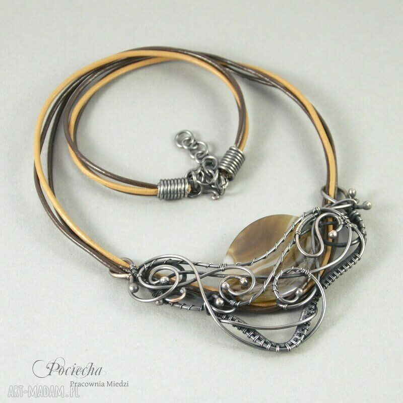 Amanedi - naszyjnik z agatem i miedzi w technice wire wrapping