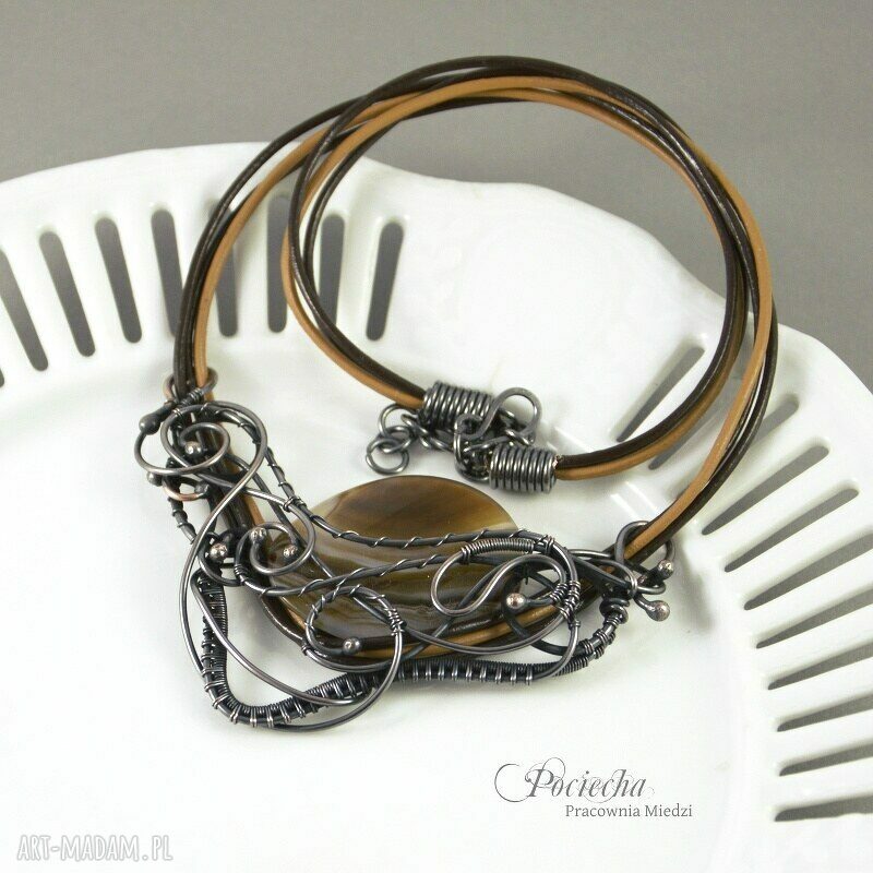 Amanedi - naszyjnik z agatem i miedzi w technice wire wrapping