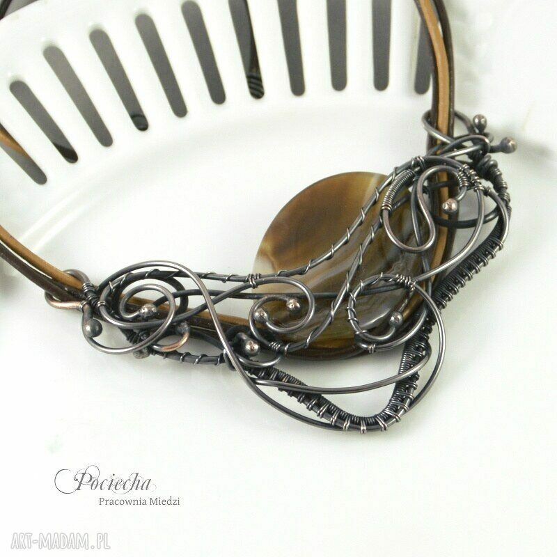 Amanedi - naszyjnik z agatem i miedzi w technice wire wrapping