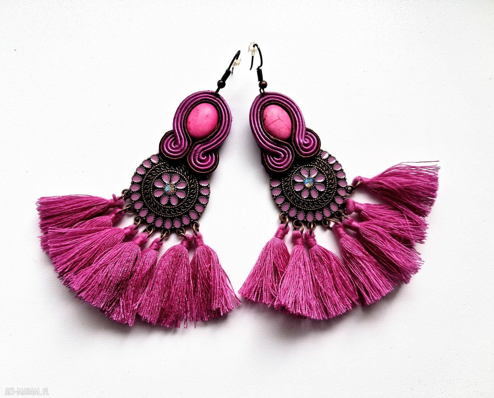 Amarantus - ręcznie haftowane kolczyki sutaszowe