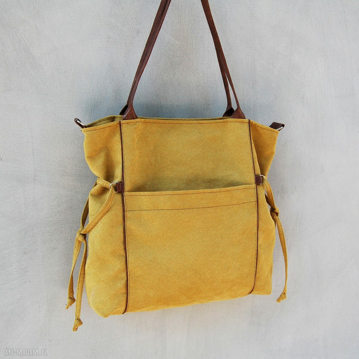 Amber - duża torba shopper na ramię musztarda i brąz