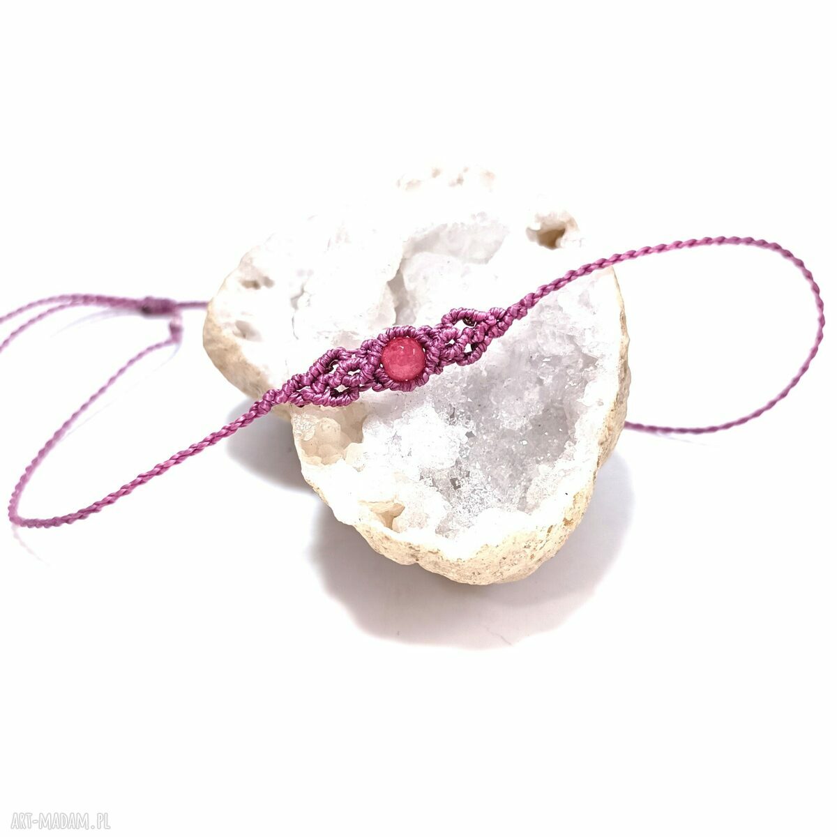 Ambrozja - różowy choker z jadeitem w mikromakramie