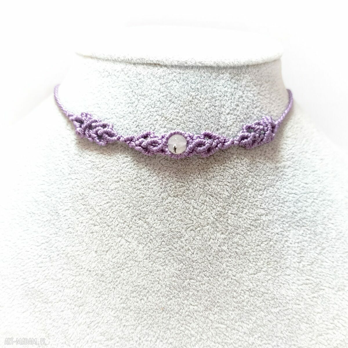 Ambrozja Trójdzielna - lawendowy choker z agatu i hematytu w mikromakramie