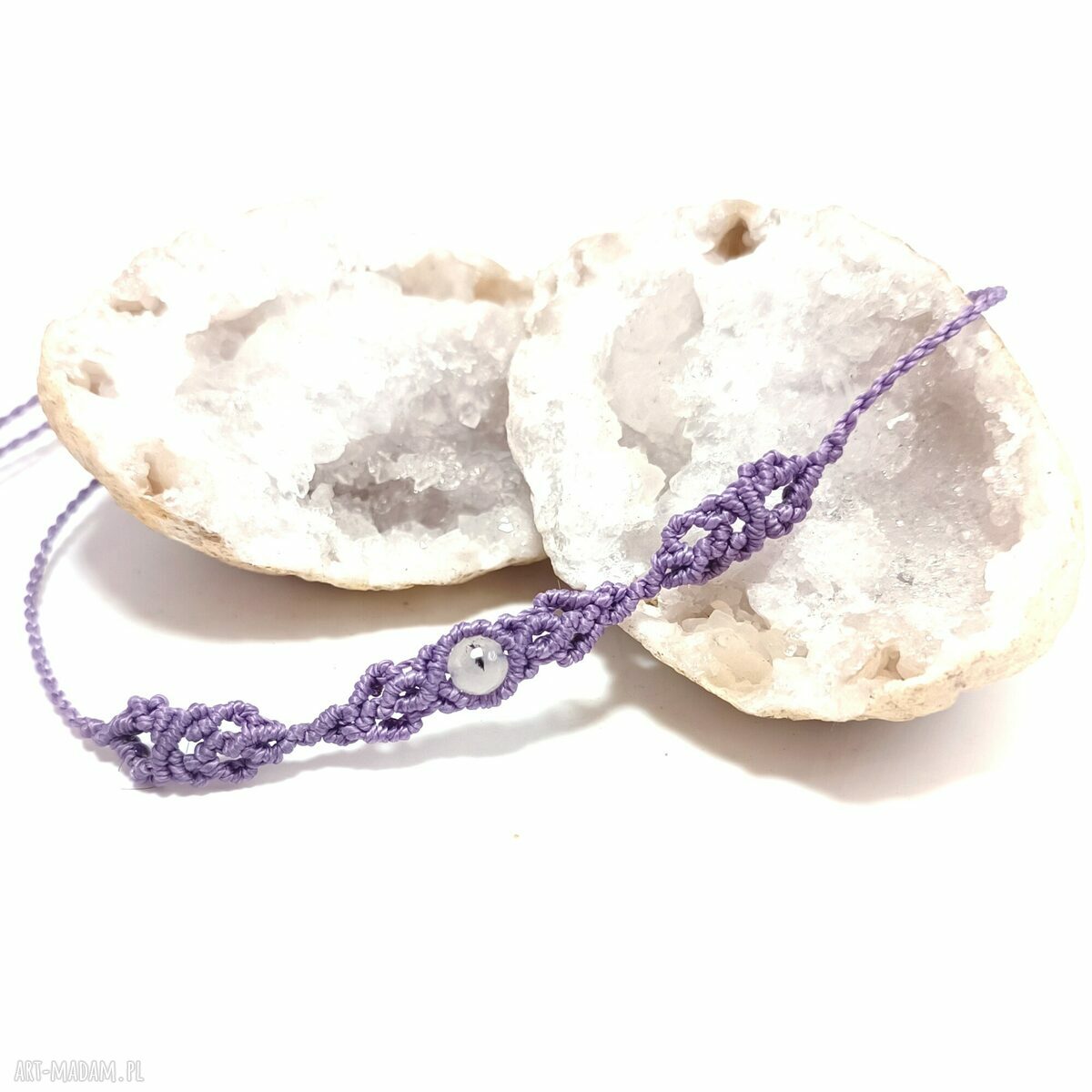 Ambrozja Trójdzielna - lawendowy choker z agatu i hematytu w mikromakramie