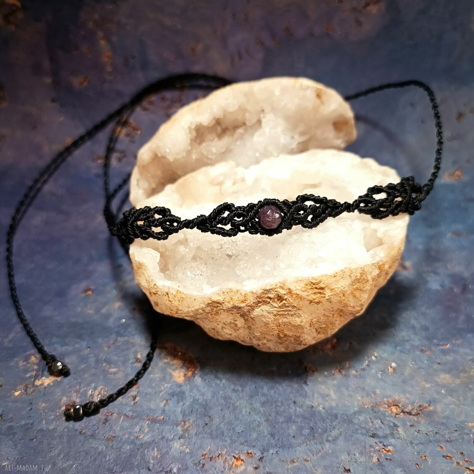 Czarny choker Ambrozja Trójdzielna z jadeitem i hematytem - regulowany