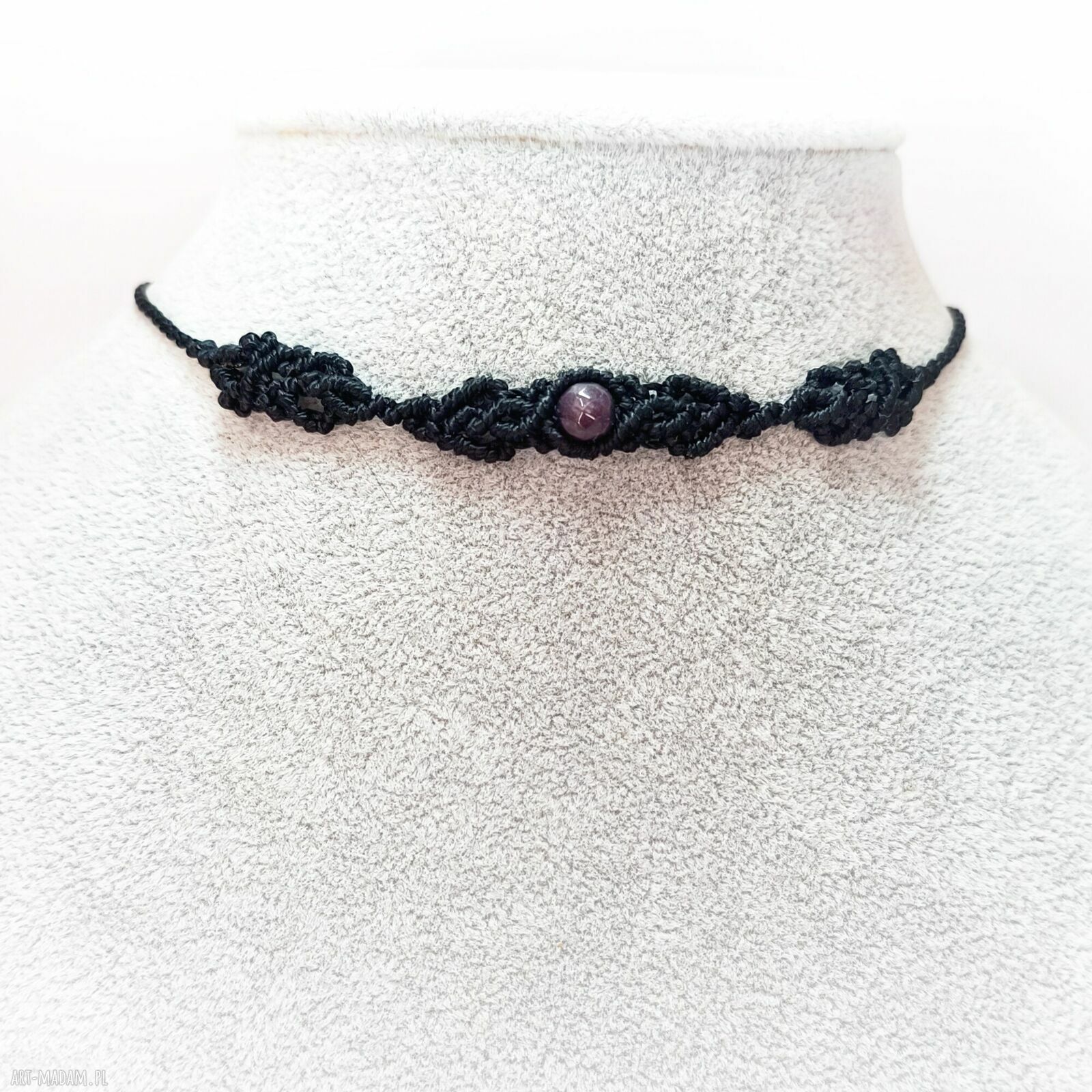 Czarny choker Ambrozja Trójdzielna z jadeitem i hematytem - regulowany