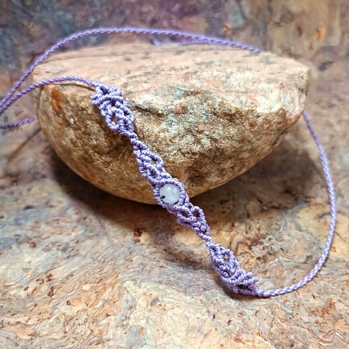 Ambrozja Trójdzielna - lawendowy choker z agatu i hematytu w mikromakramie