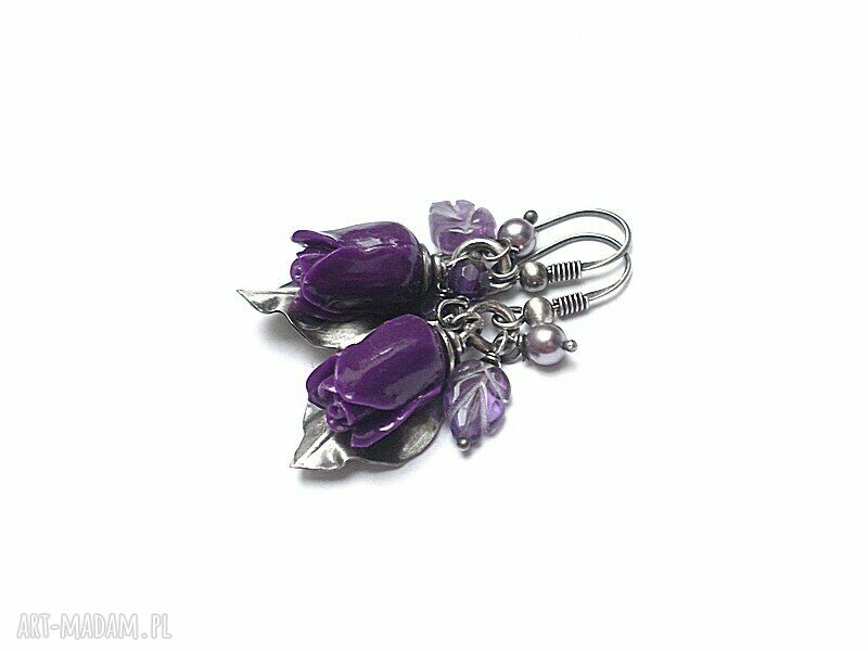 kolczyki: Róże /purple/ kolczyki Ręczne wykonanie