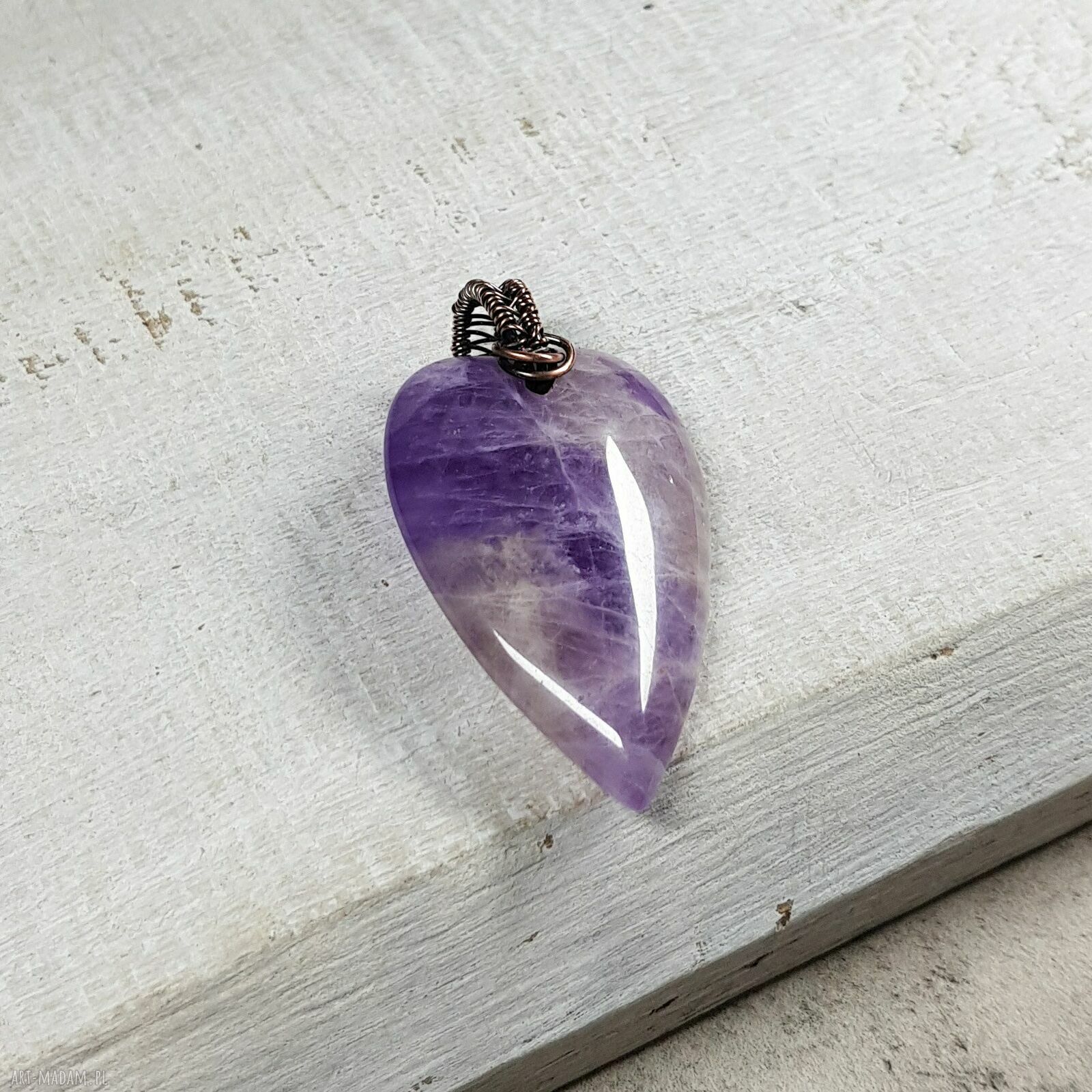 Ametystowe serce M287 - miedziany wisiorek wire wrapping