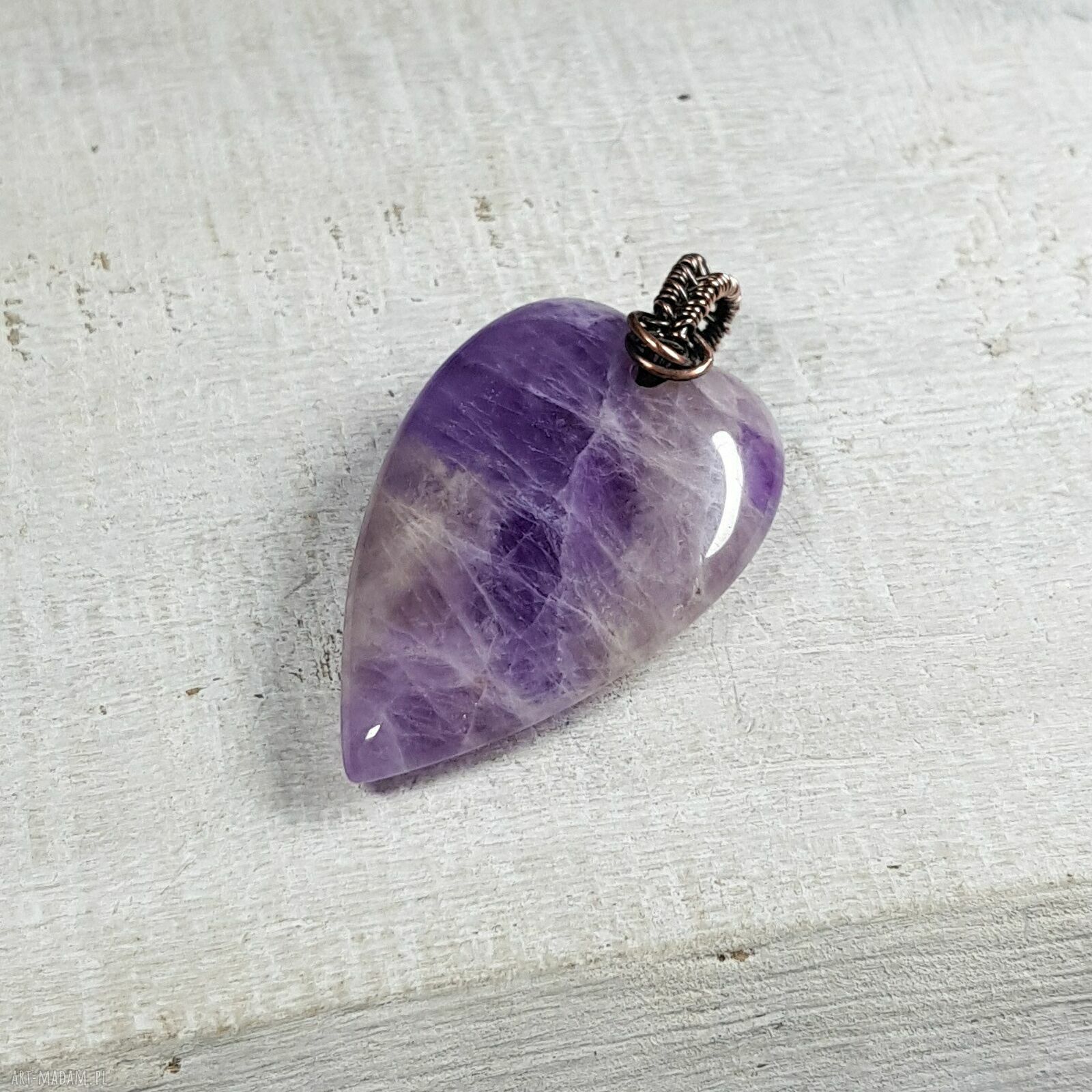 Ametystowe serce M287 - miedziany wisiorek wire wrapping