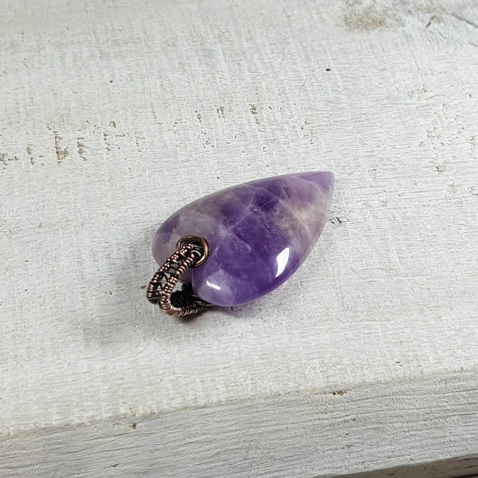 Ametystowe serce M287 - miedziany wisiorek wire wrapping