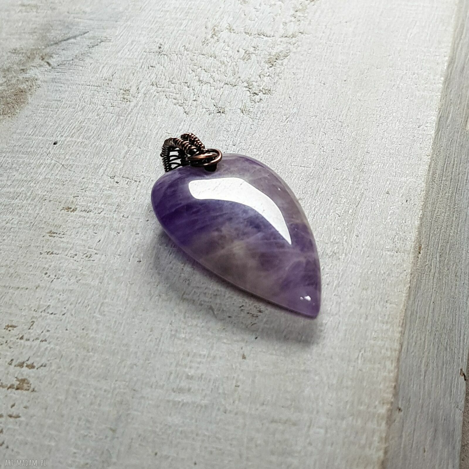 Ametystowe serce M287 - miedziany wisiorek wire wrapping