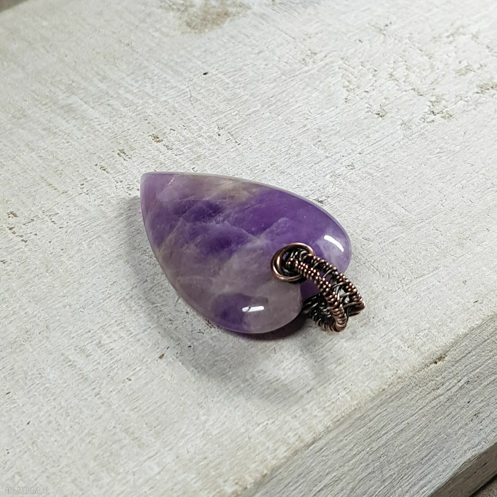 Ametystowe serce M287 - miedziany wisiorek wire wrapping
