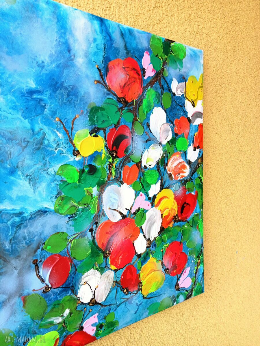 Amore farfalle - obraz motyle wiosenny pejzaż akrylowy 40x50 cm