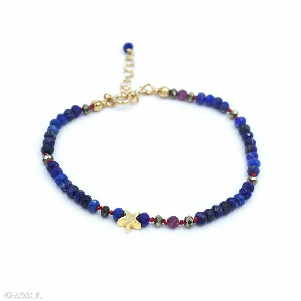 Amulet z lapis lazuli - ręcznie robiona bransoletka z pozłacanym srebrem