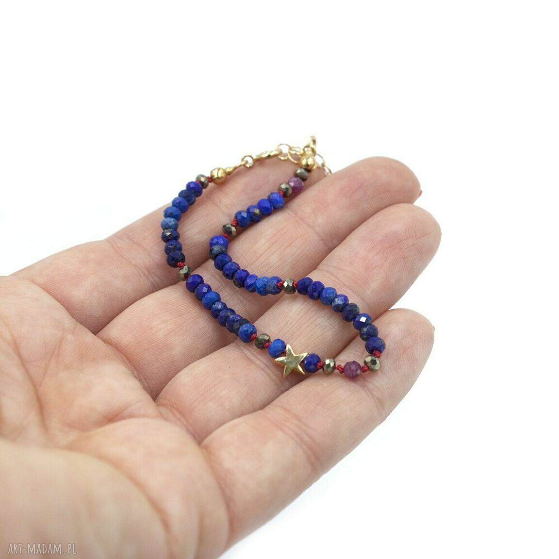 Amulet z lapis lazuli - ręcznie robiona bransoletka z pozłacanym srebrem