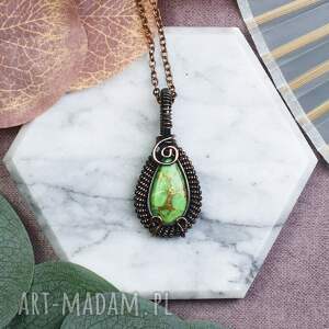 miedziany wisiorek wire wrapping z jaspisem imperialnym #529