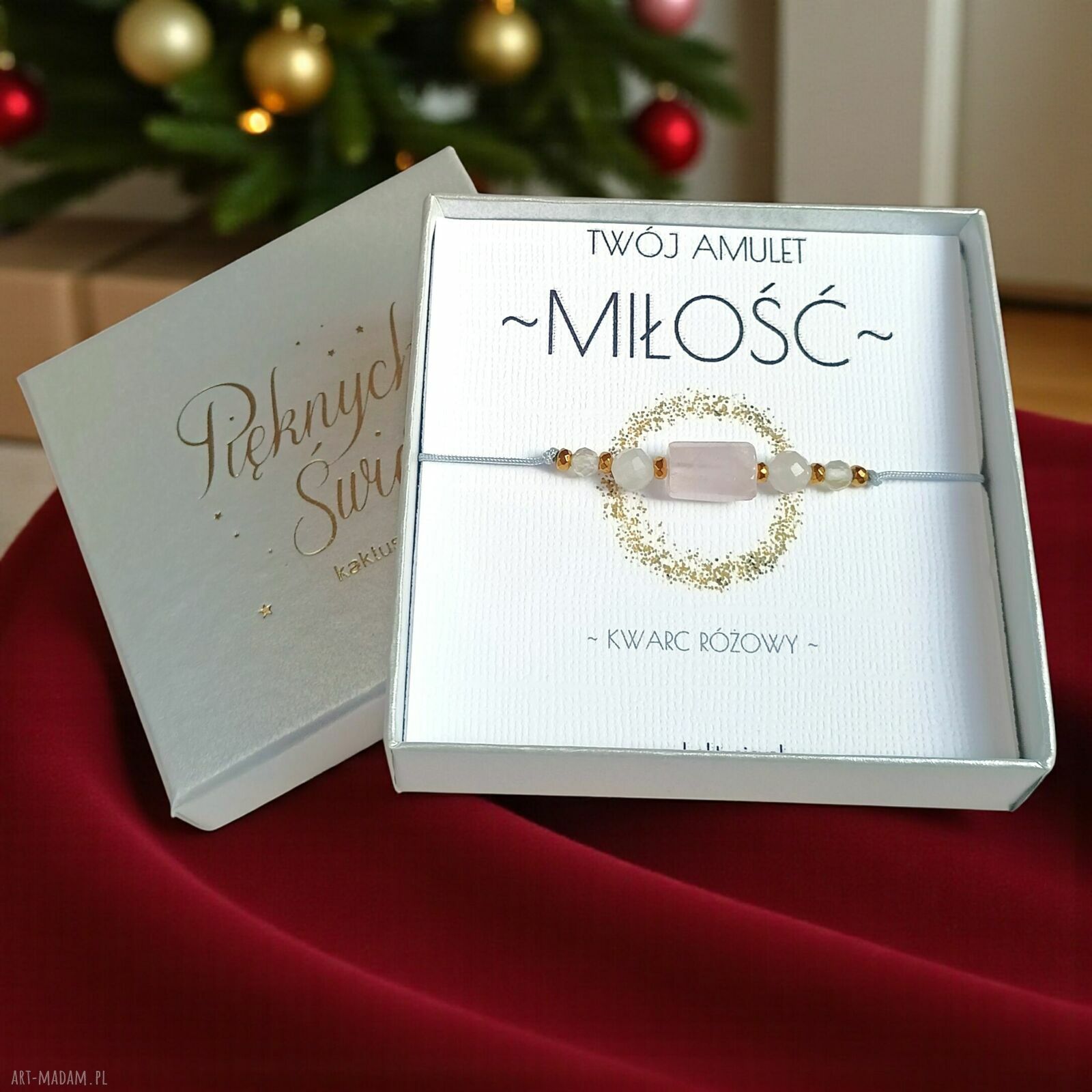 Amulet Miłość - świąteczne pudełko "Pięknych Świąt" - kwarc różowy