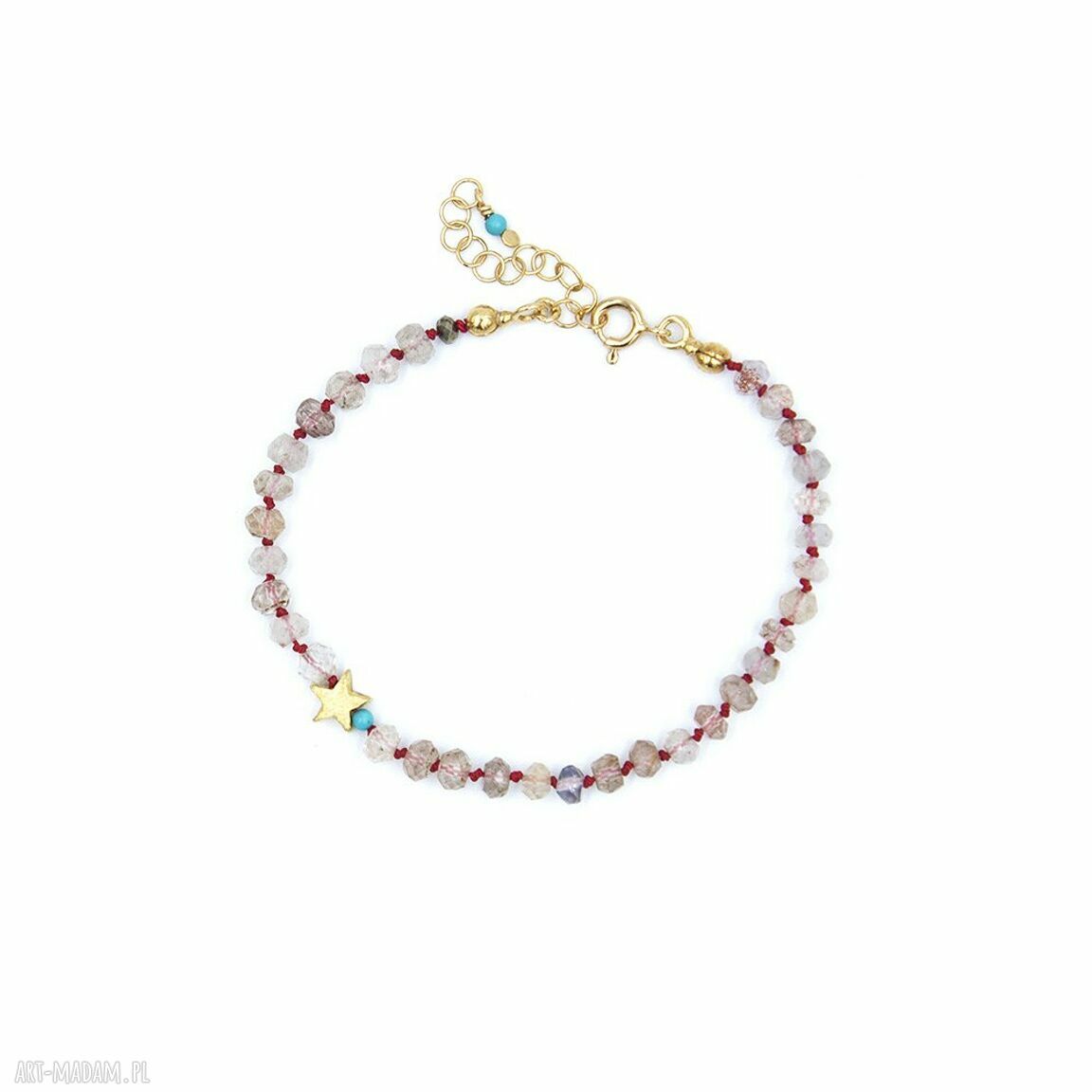 Amulet na miłość - bransoletka z kwarcu truskawkowego i gwiazdką