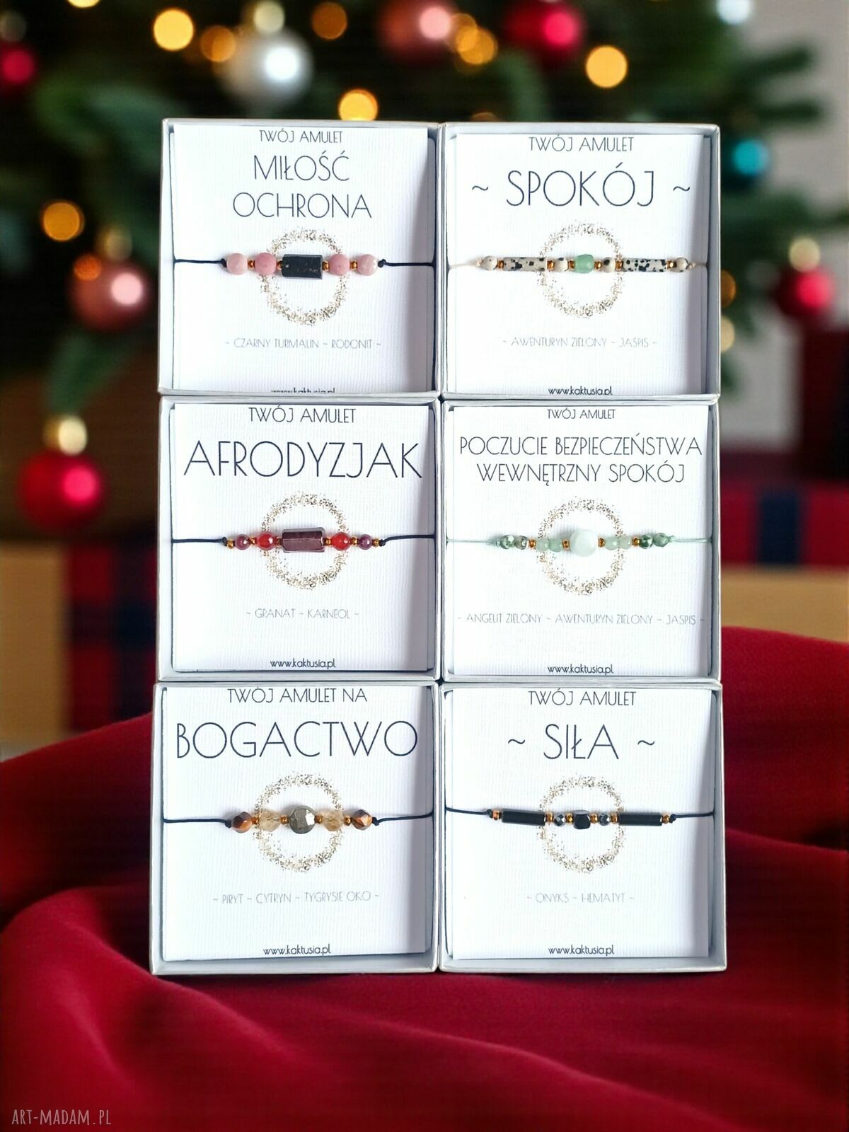 Amulet ODWAGA - świąteczne pudełko: Tygrysie Oko i Onyks - ochronna bransoletka handmade