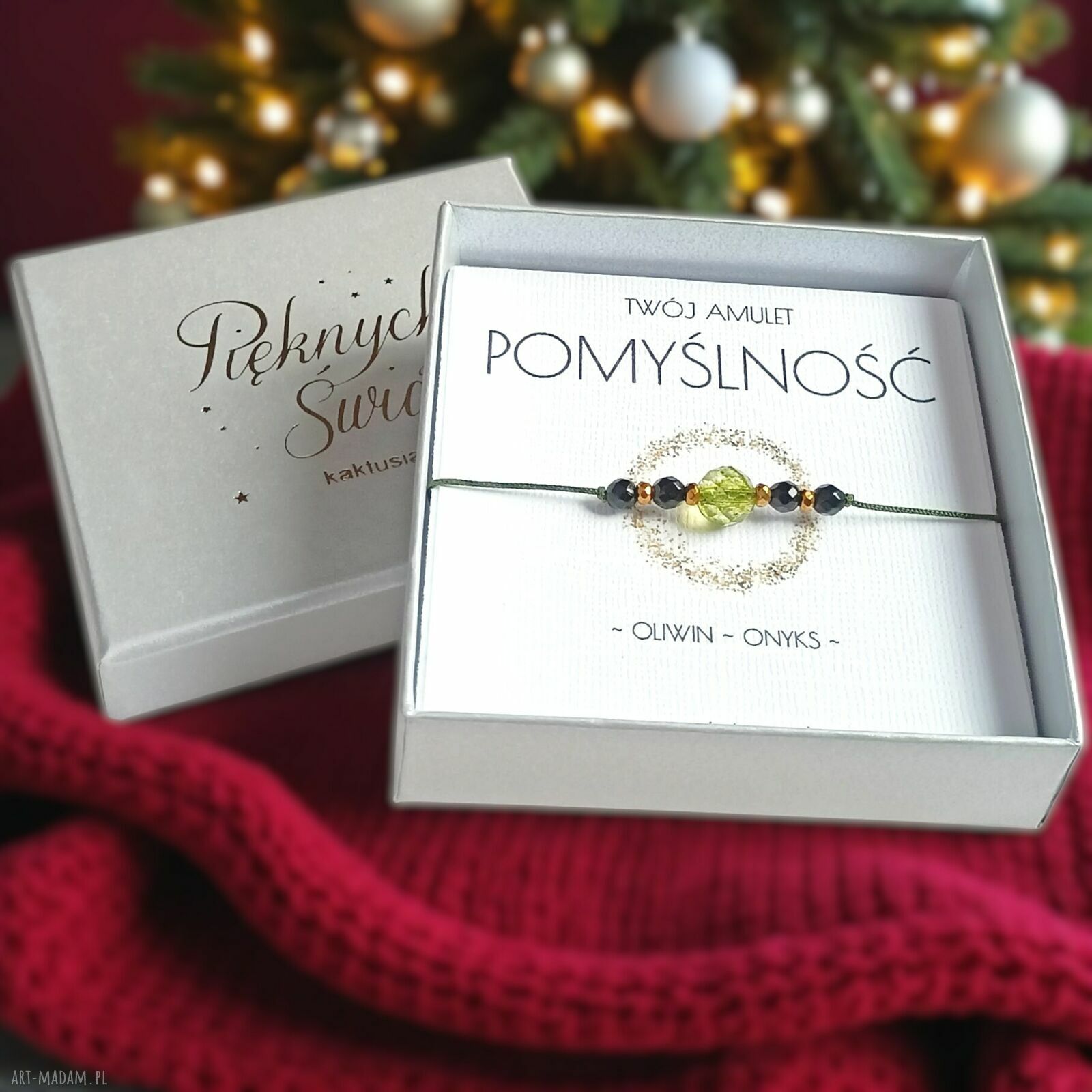 Amulet Pomyślność: świąteczna bransoletka z oliwinu i onyksu