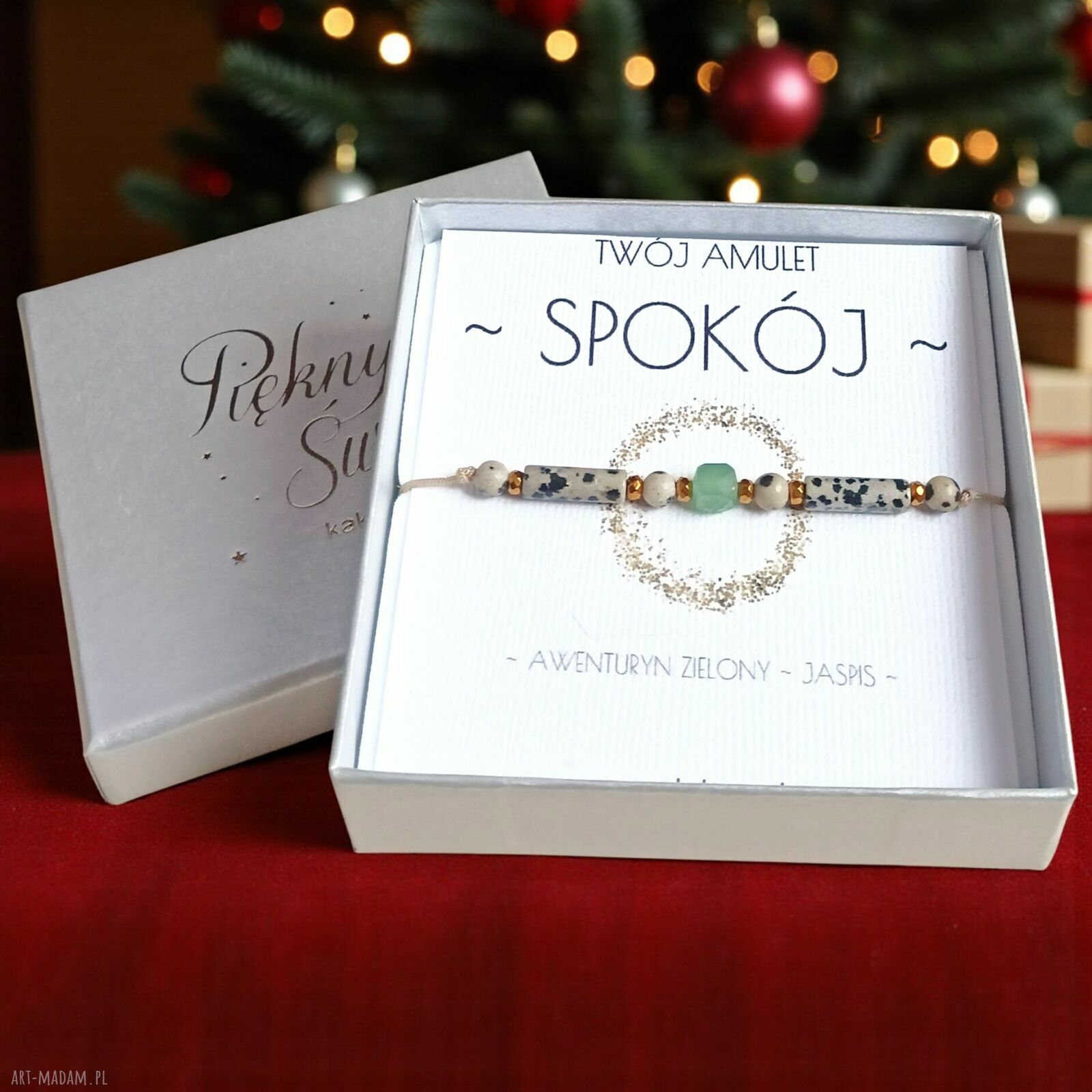 Amulet Spokój - bransoletka z jaspisu dalmatyńskiego i awenturynu