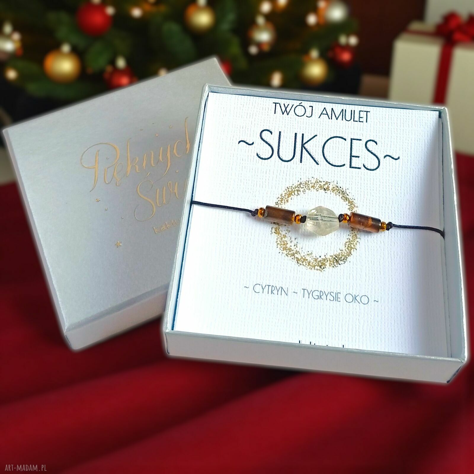Bransoletka Amulet Sukces w świątecznym pudełku - cytryn i tygrysie oko