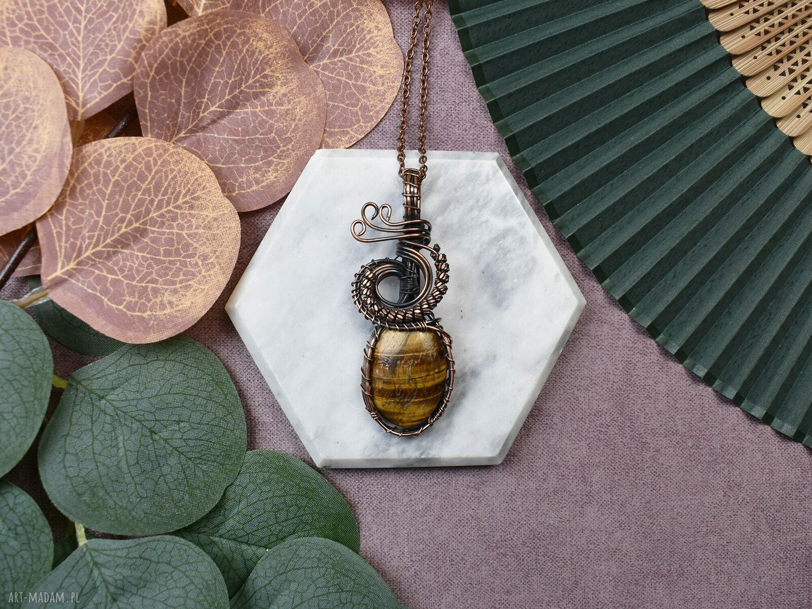 Miedziany wisiorek Wire Wrapping ręcznie robiony dla niej