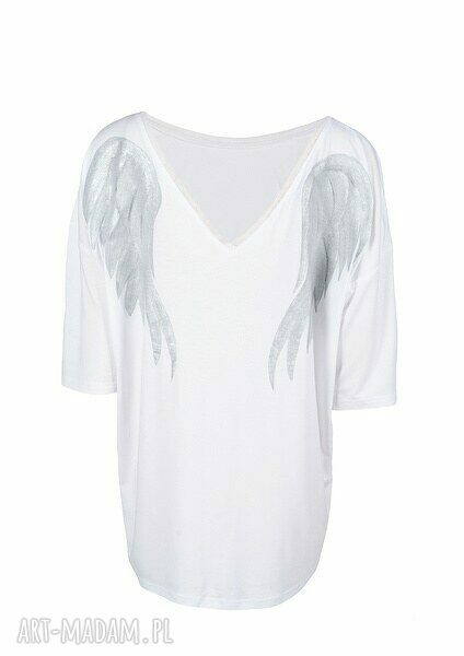 Angel Wings White - bluzka ręcznie malowana z anielskimi skrzydłami (długi rękaw)