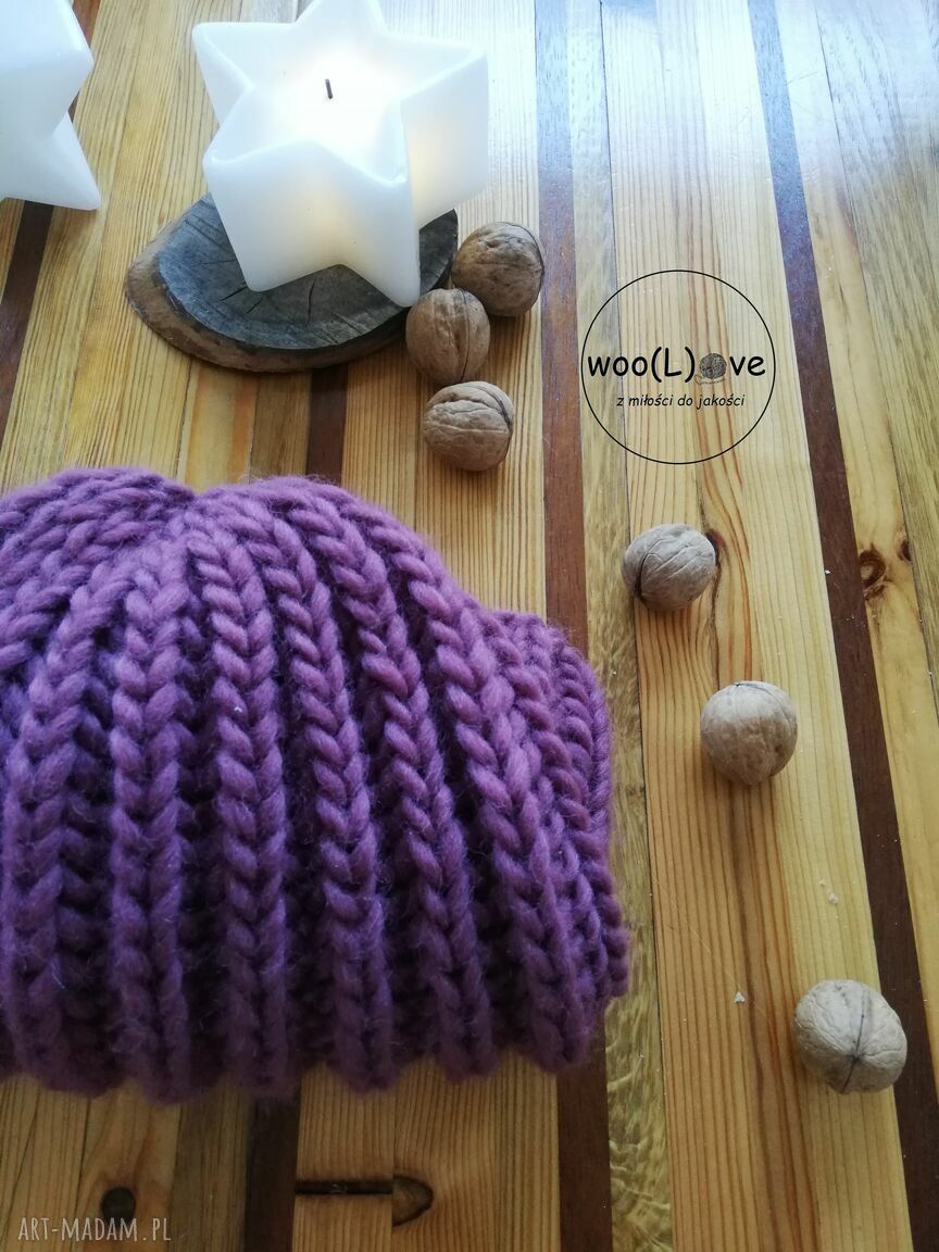 czapki: wełniana czapusia ANGIELKA (WINOGRONO) Ręcznie wykonane