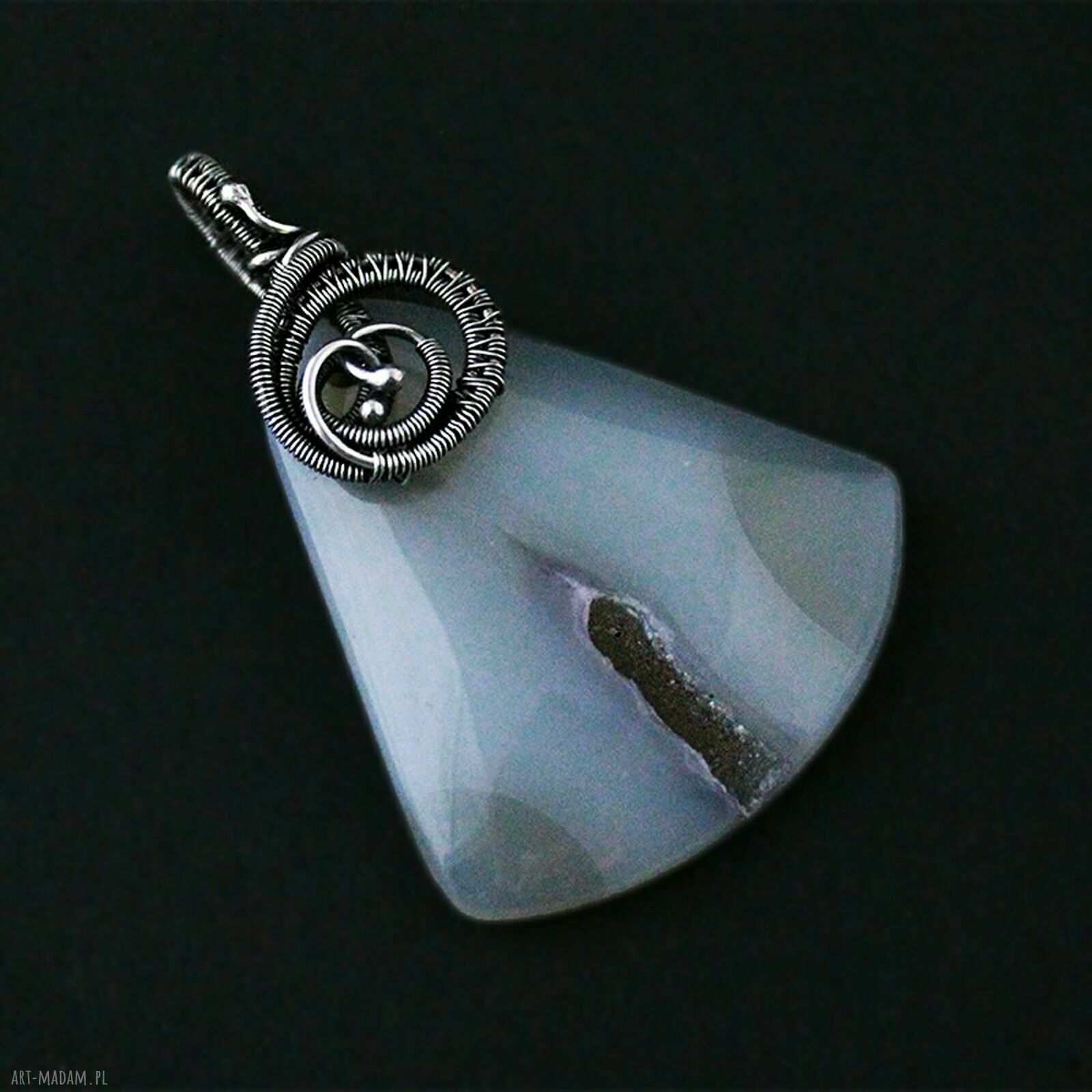 Anhelia - wisiorek z agatu druzy wire wrapping