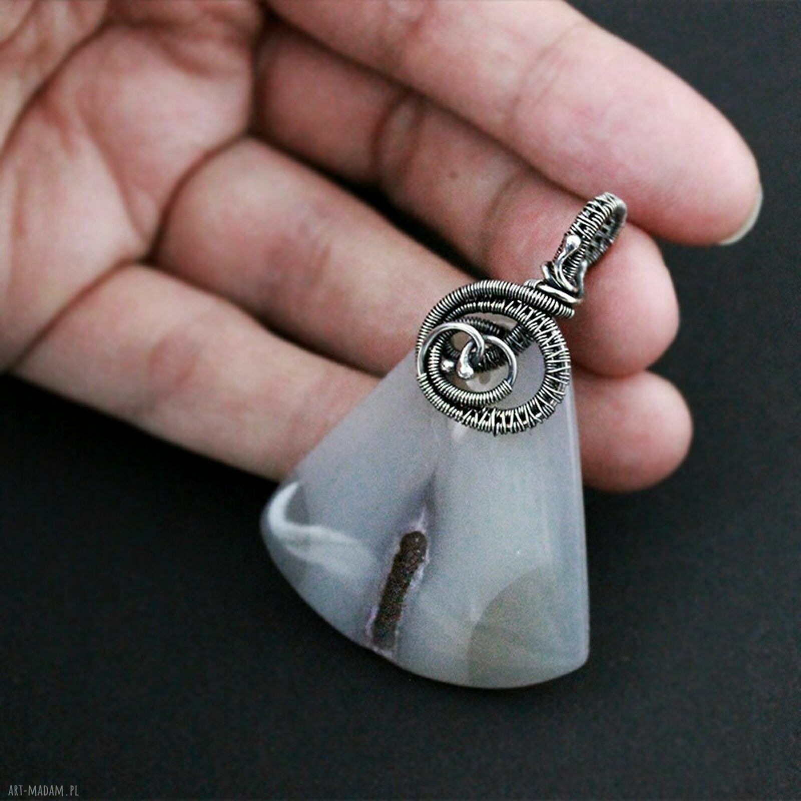 Anhelia - wisiorek z agatu druzy (wire wrapping)