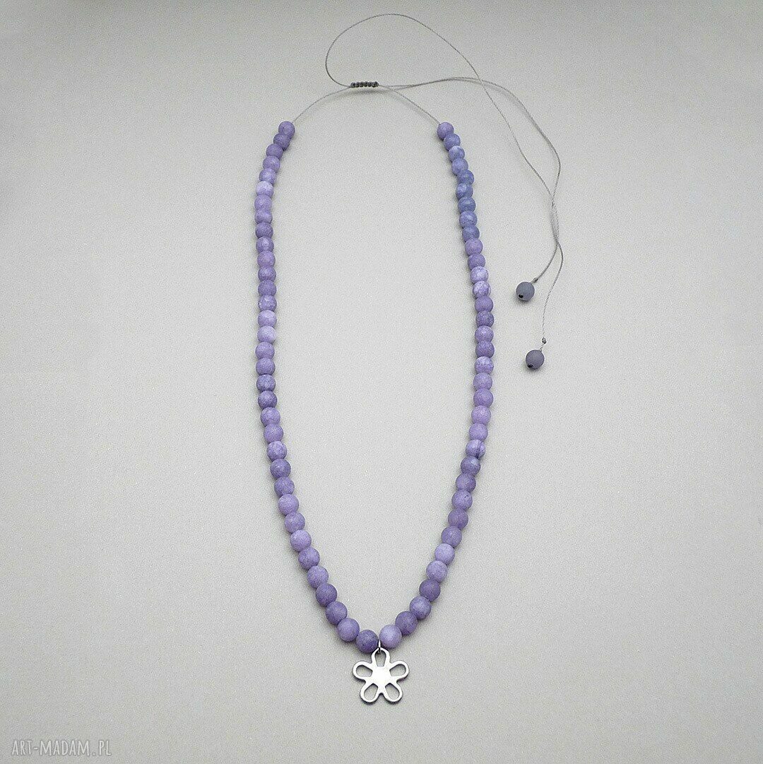 Anhydryt z kwiatem - fioletowy naszyjnik handmade