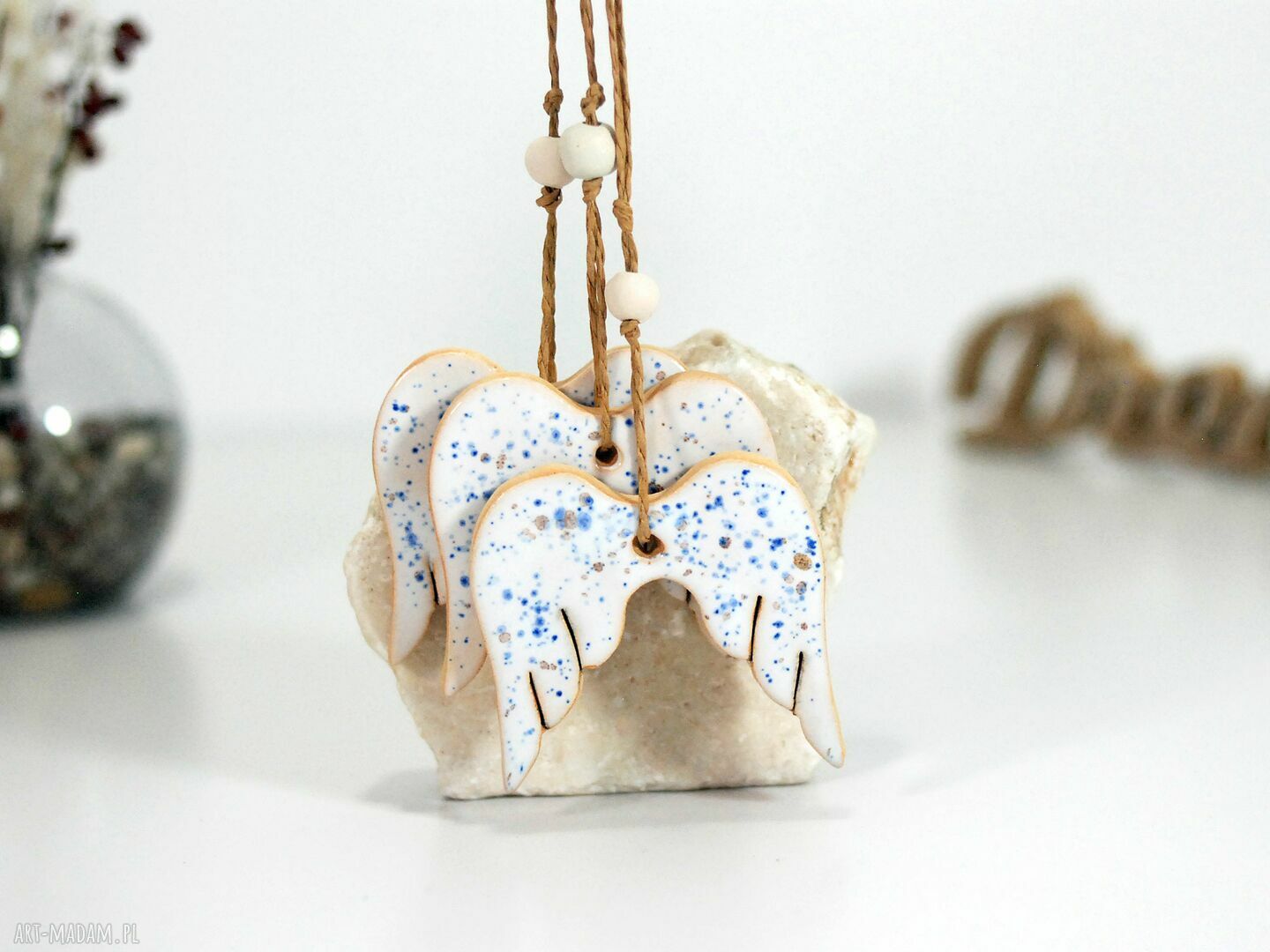 Anielskie skrzydła - ceramiczne ozdoby choinkowe (zestaw 3 szt.)