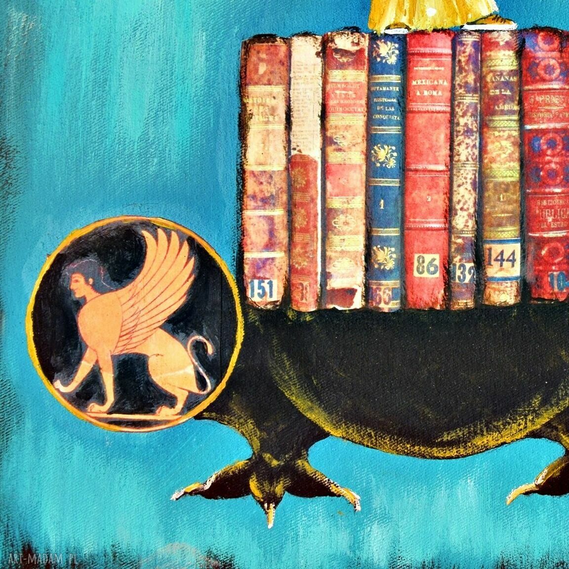 Anioł Bibliofil 12 - oryginalny obraz ręcznie malowany na płótnie 30 x 40 cm