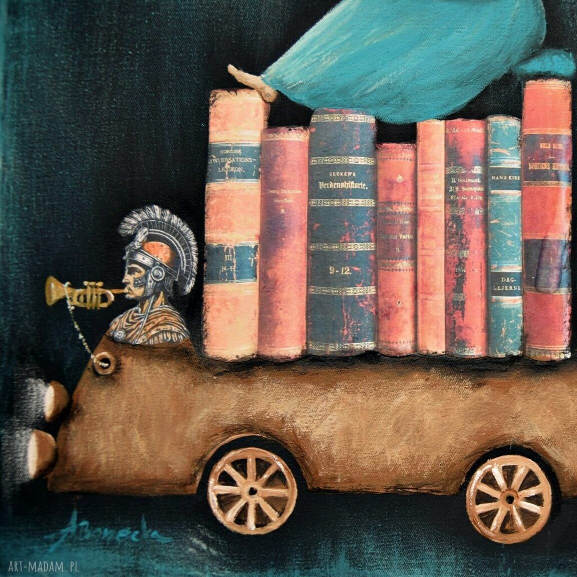 Anioł Bibliofil 10 - oryginalny obraz ręcznie malowany w technice mieszanej (collage)