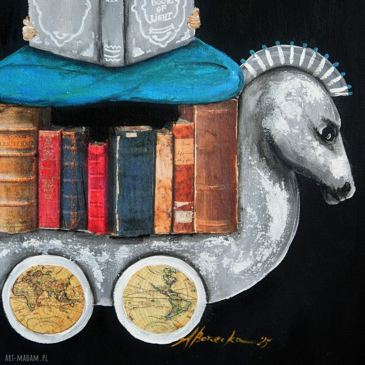 Anioł Bibliofil 16 - oryginalny obraz ręcznie malowany w technice akryl i collage