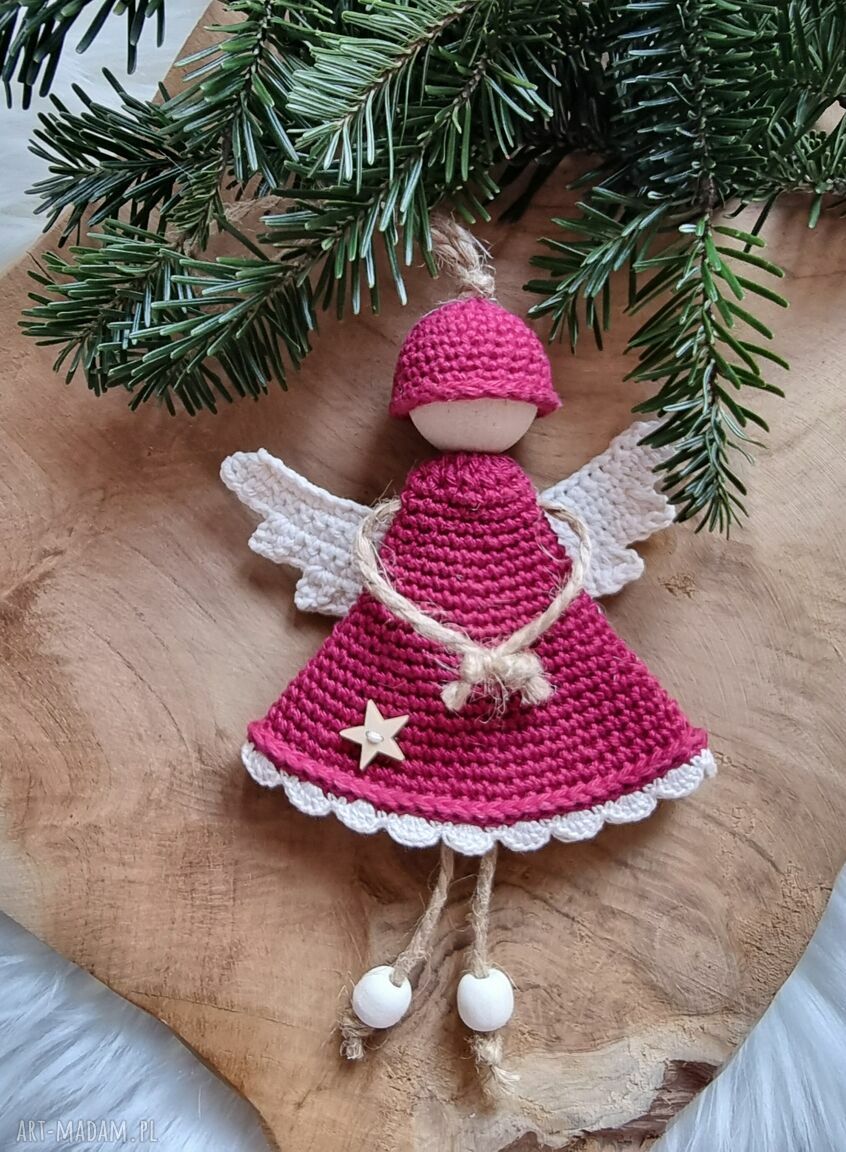 Anioł boho amulet intencyjny 20 cm ecru i zieleń - na szczęście i dobre intencje
