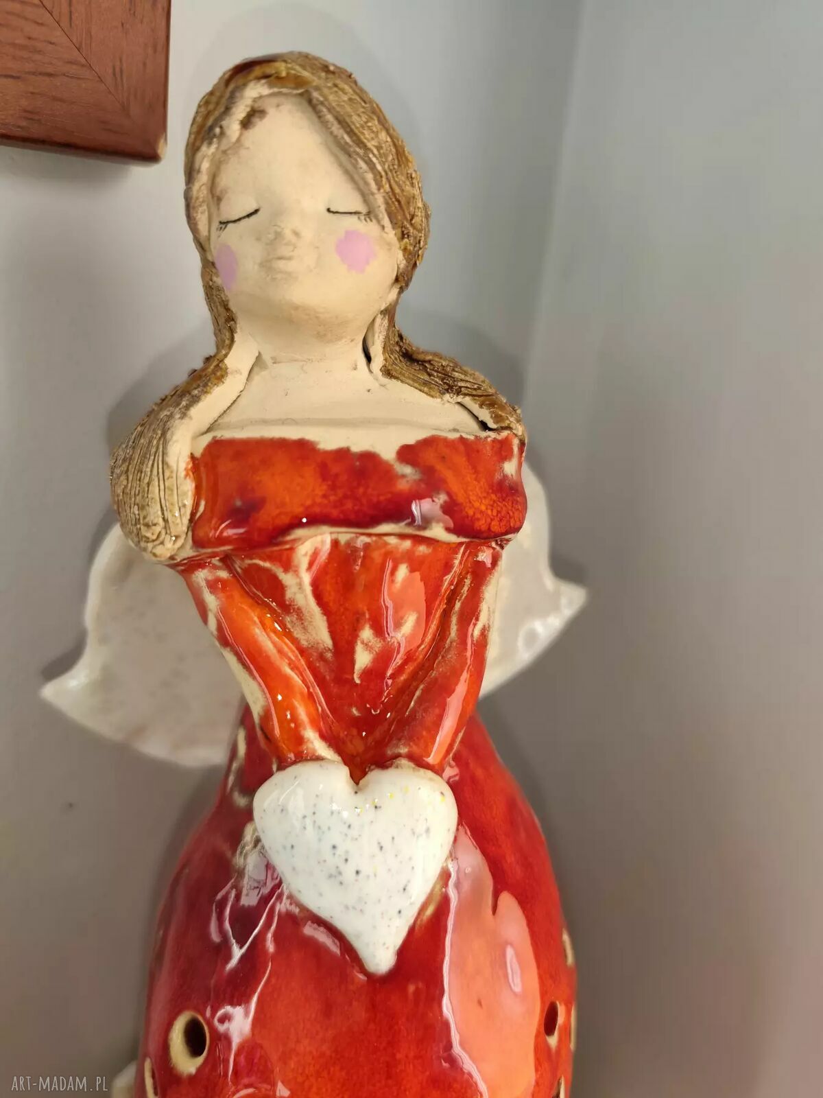 Anioł ceramiczny lampion turkusowy - prezent na Chrzest i Komunię