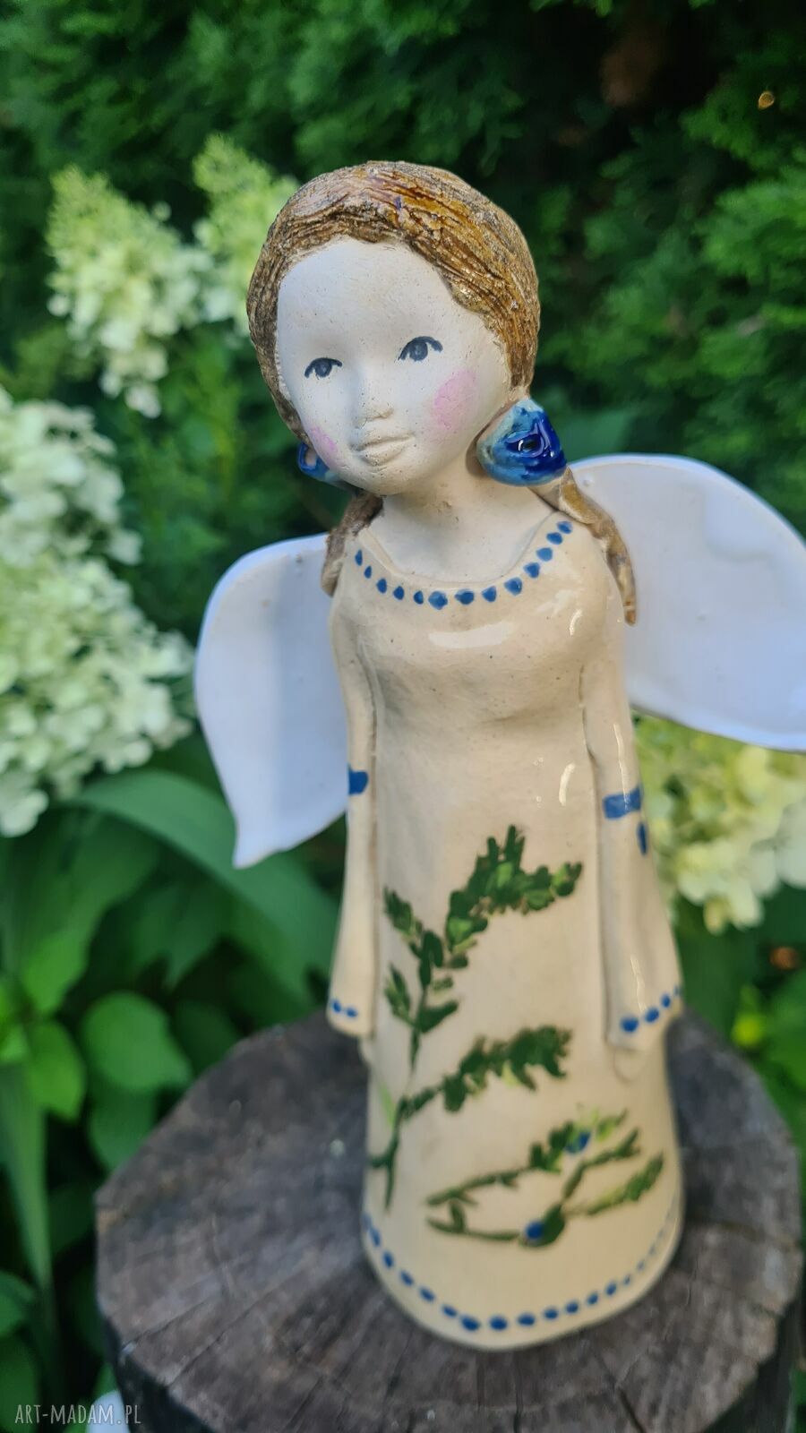 Ręcznie robiony anioł ceramiczny 21 cm - błyszczące szkliwa