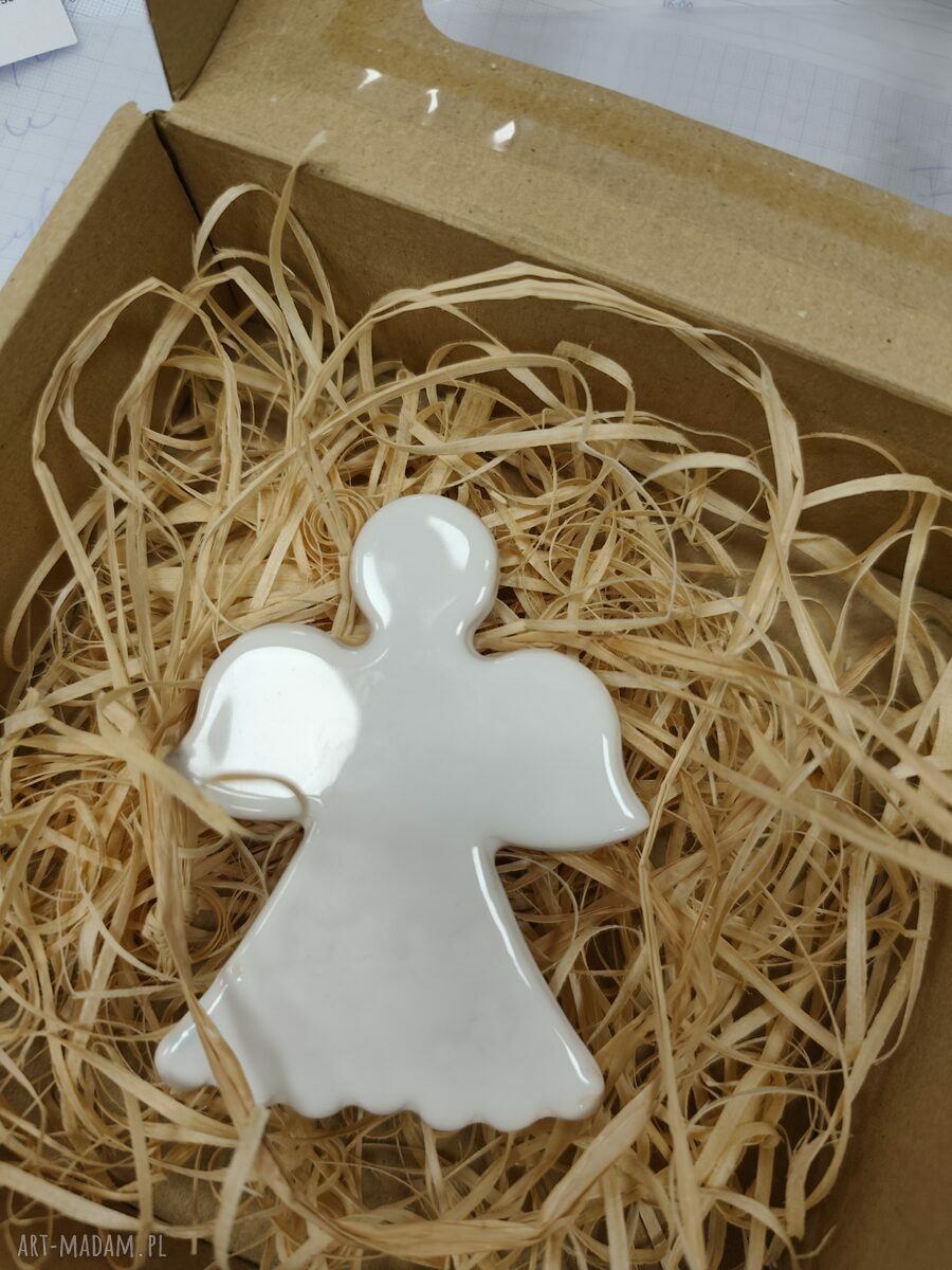 Anioł ceramiczny świąteczny magnes na lodówkę (9 cm)
