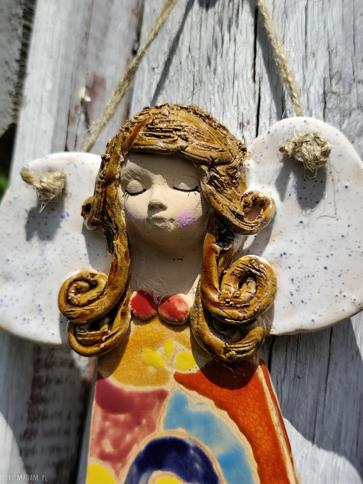 Ręcznie robiony ceramiczny anioł - pamiątka z przesłaniem na chrzest, komunię i ślub