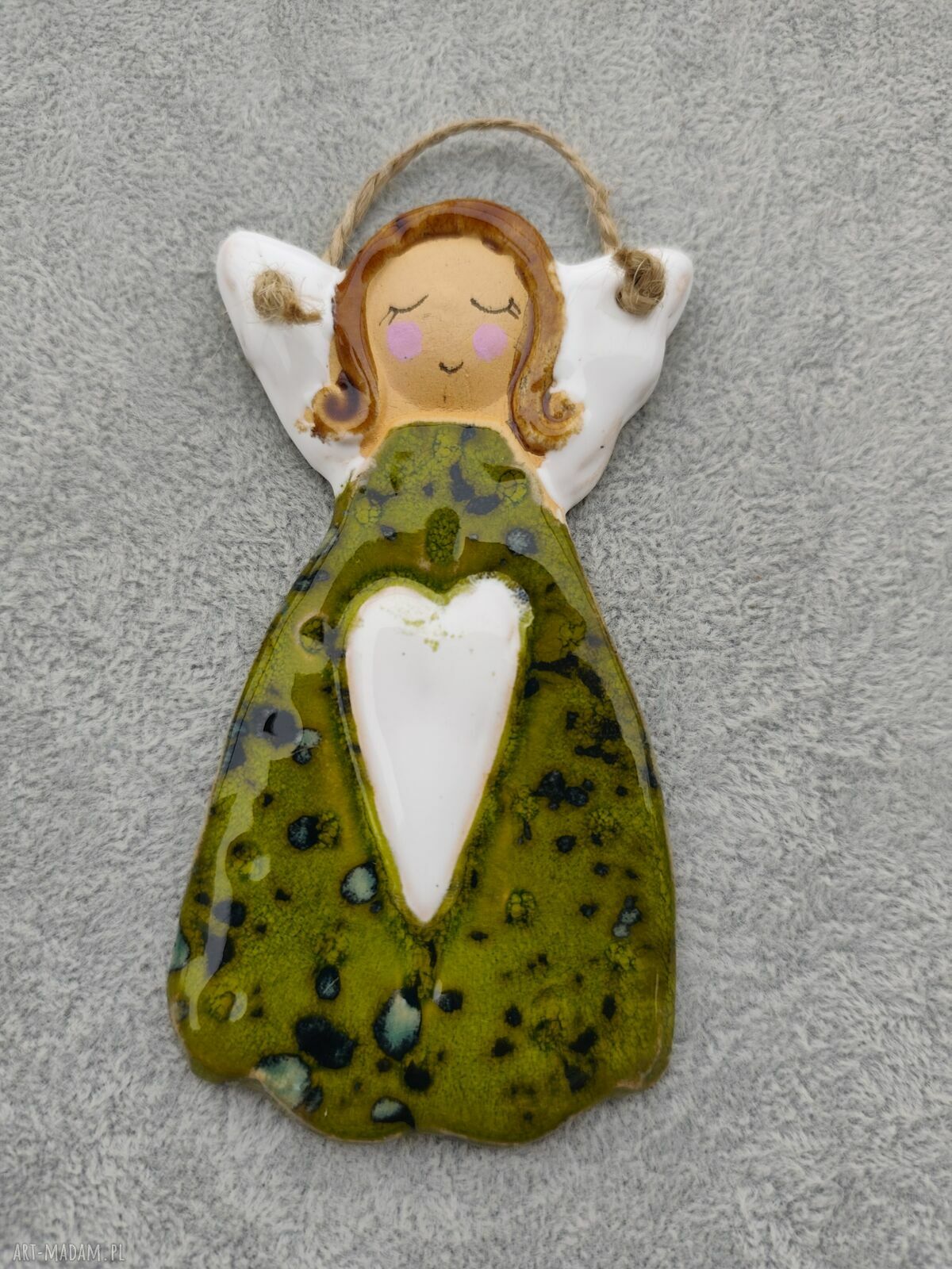 Anioł ceramiczny dla niej - ręcznie szkliwiony prezent na chrzest i komunię