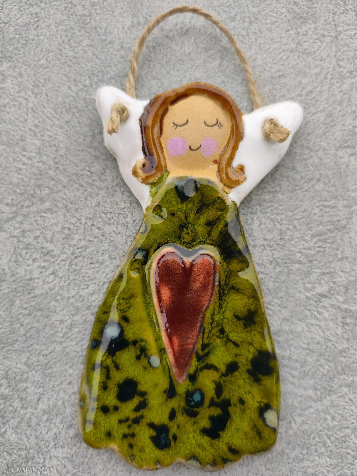 Ceramiczny anioł stróż - prezent na chrzest i komunię ok. 13 cm
