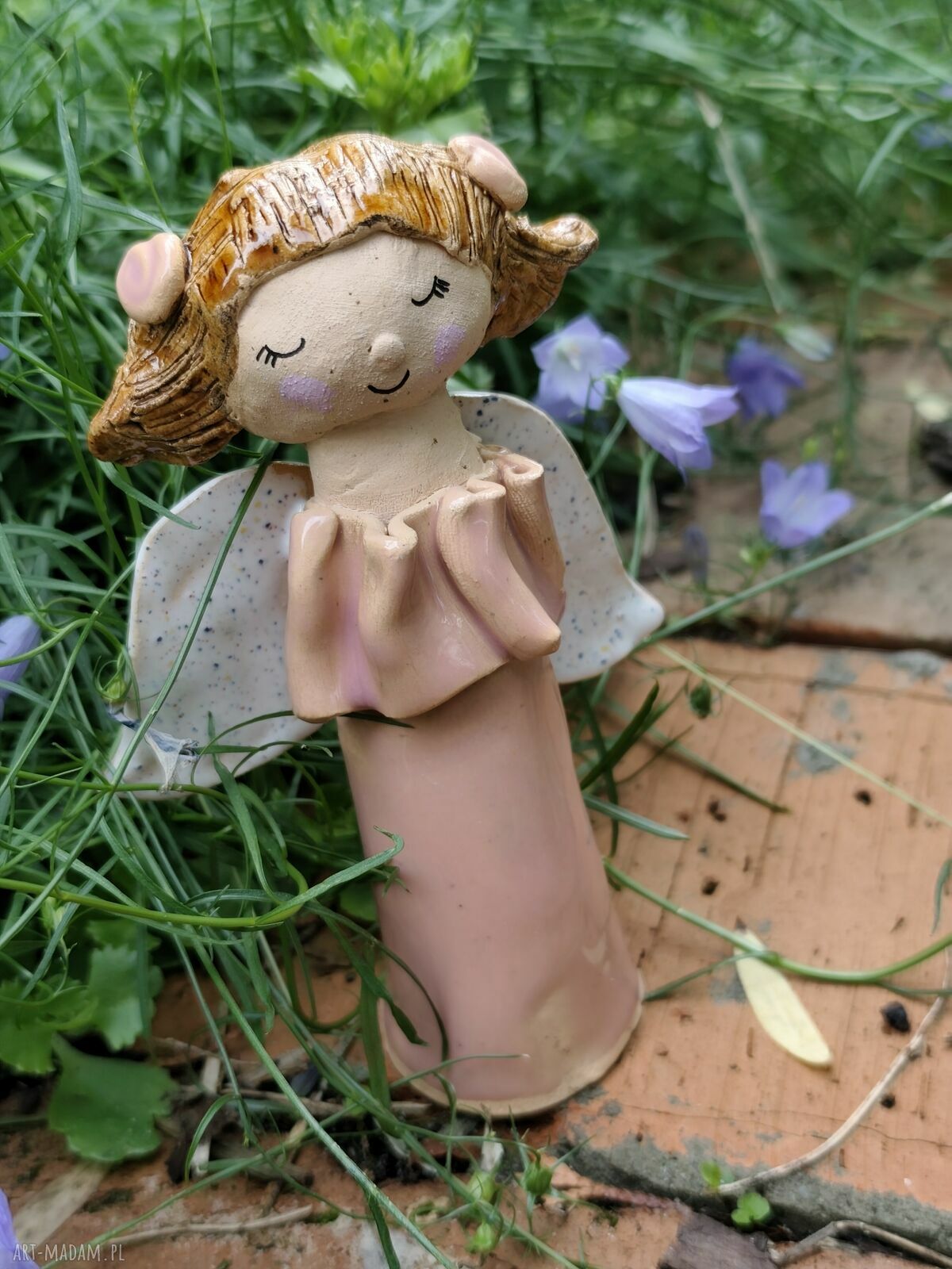 Anioł ceramiczny ręcznie lepiony - prezent na chrzest, komunię i ślub